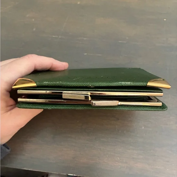 VINTAGE Givenchy Forest Green Bifold Compact Wallet w Gold Tone Accents Leather - Picture 6 of 9